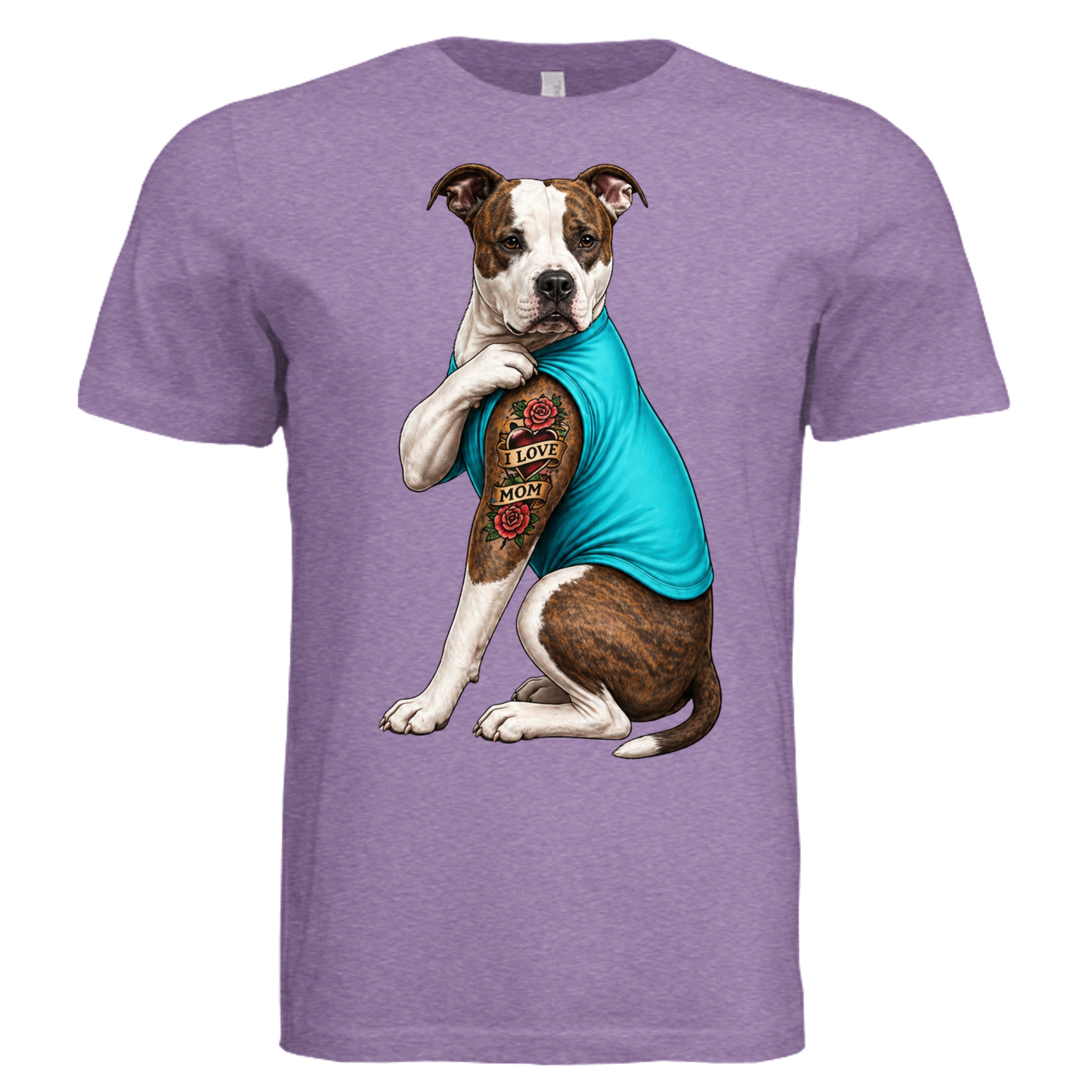 Pitbull-I love Mom Tattoo | Pitbull Themed Graphic Tee - Brindle Secondary image